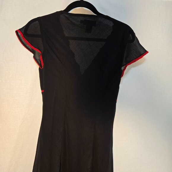 CDC Whimsigoth Y2K Black Mesh Sheer Red Lace Babydoll Asymmetrical Dress Size 4. - Picture 4 of 14